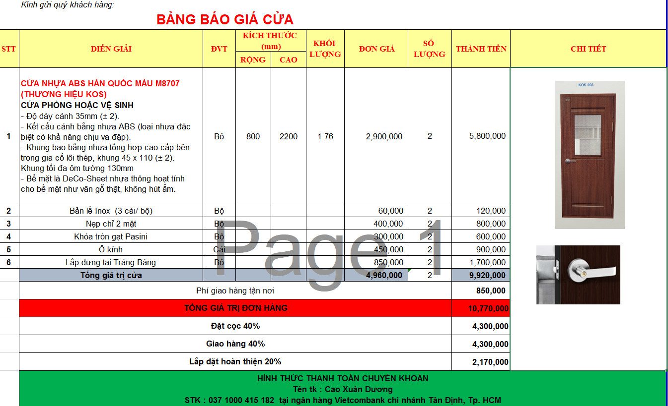 Giá cửa ABS tại Tiền Giang